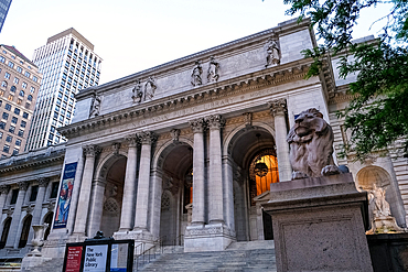 Architectural detail of the New York Public Library (NYPL), second largest in the USA and fourth largest in the world, New York City, United States of America, North America