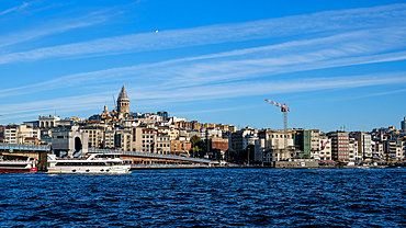 Cityscape from the Fatih district with the Galata Tower, an old Genoese tower in the Galata part of the Beyoglu district, in the distance, Istanbul, Turkey, Europe