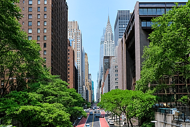 View of 42nd Street, a significant crosstown avenue, from the Tudor City Overpass (Tudor City Btidge), Manhattan borough of New York City, United States of America, North America