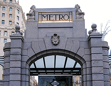 Architectural detail of Gran Vía station, part of the Madrid Metro system, situated beneath Gran Vía street in central Madrid, Spain, Europe