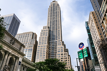 Architectural detail of the intersection at 5th Avenue and West 41st Street, located in the heart of Manhattan, New York City, United States of America, North America