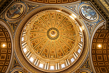 Detail of the dome of St. Peter's Basilica, built by Michelangelo Buonarroti, completed by the architect Giacomo della Porta, within St. Peter's Basilica, Vatican City, UNESCO World Heritage Site, papal enclave in Rome, Lazio, Italy, Europe