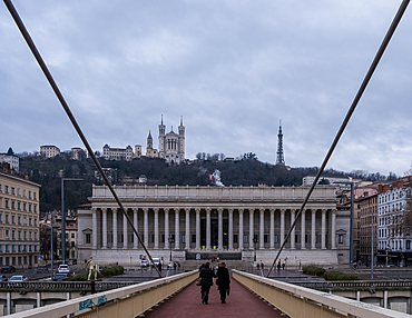 View of Vieux Lyon (Old Lyon), the city's oldest and largest Renaissance district, taken from the Palais-de-Justice footbridge crossing the Saone River, UNESCO World Heritage Site, Lyon, Auvergne Rhone Alpes, France, Europe