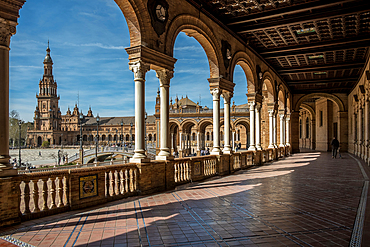 Detail of the Plaza de Espana, an architectural ensemble and largest building of the Ibero-American Exposition of 1929, Maria Luisa Park, Seville, Andalusia, Spain, Europe