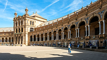 Detail of the Plaza de Espana, an architectural ensemble and largest building of the Ibero-American Exposition of 1929, Maria Luisa Park, Seville, Andalusia, Spain, Europe