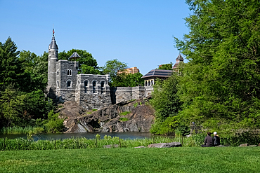 Urban landscape featuring Belvedere Castle, a neo-Gothic structure on Vista Rock, Central Park, Manhattan Island, New York City, United States of America, North America