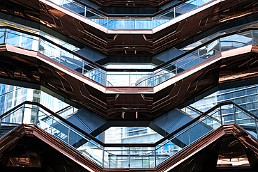 Architectural detail of The Vessel, a 16 storey structure and visitor attraction constructed as a key element of the Hudson Yards Redevelopment Project, Manhattan, New York City, United States of America, North America