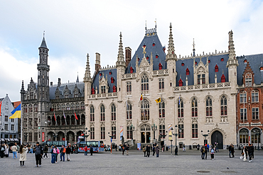 Bruges, Belgium – View of the Provincial Court, a neo-Gothic building on the Markt square. Once the seat of the provincial government, it is an architectural landmark in the heart of the city.