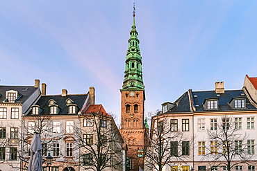 Copenhagen, Denmark – View of Nikolaj Kunsthal, a former medieval church transformed into a contemporary art center, showcasing modern exhibitions in one of the city’s oldest surviving buildings.