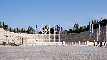 Athens, Greece – View of the Panathenaic Stadium (Kallimarmaro), the historic all-marble venue of the first modern Olympic Games held in 1896.