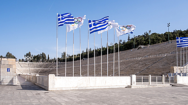 Athens, Greece – View of the Panathenaic Stadium (Kallimarmaro), the historic all-marble venue of the first modern Olympic Games held in 1896.