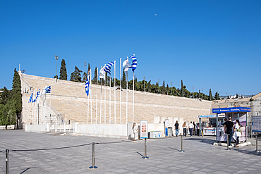 Athens, Greece – View of the Panathenaic Stadium (Kallimarmaro), the historic all-marble venue of the first modern Olympic Games held in 1896.