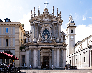 View of Santa Cristina, a Baroque style, Roman Catholic church that mirrors the adjacent church of San Carlo and faces the Piazza San Carlo, Turin, Piedmont, Italy, Europe