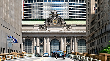 Architectural detail of Grand Central Terminal (GCT) (Grand Central Station) (Grand Central), a commuter rail terminal, third busiest of North America, Midtown Manhattan, New York City, United States of America, North America