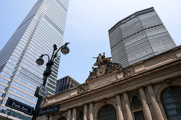 Architectural detail of Grand Central Terminal (GCT) (Grand Central Station) (Grand Central), a commuter rail terminal, third busiest of North America, Midtown Manhattan, New York City, United States of America, North America