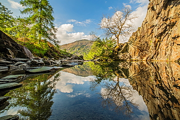 Reflections from Rydal Cave in the Lake District National Park, UNESCO World Heritage Site, Cumbria, England, United Kingdom, Europe