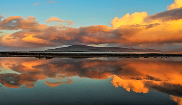 Reflections from Sandscale Haws Nature Reserve, view across the Duddon Estuary towards Black Combe, Cumbrian Coast, Cumbria, England, United Kingdom, Europe