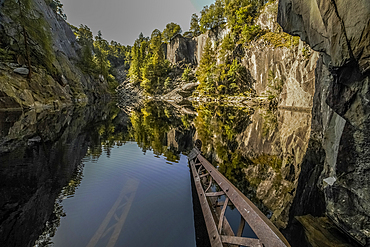 Reflections from Hodge Close Quarry, Coniston, Lake District National Park, UNESCO World Heritage Site, Cumbria, England, United Kingdom, Europe