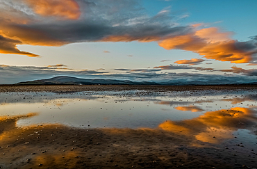 Reflections from Sandscale Haws Nature Reserve, with view across the Duddon Estuary towards Black Combe and the Lake District from the Cumbrian Coast, Cumbria, England, United Kingdom, Europe