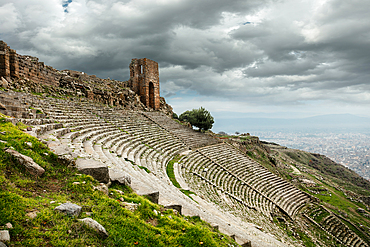 View with the Amphitheater in the ancient city of Pergamon, UNESCO World Heritage Site, Turkey, Asia Minor, Asia