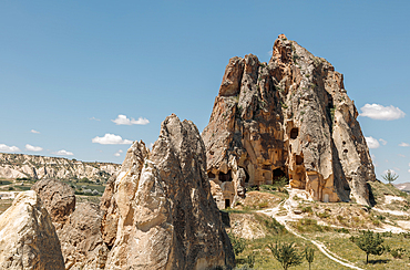 The Ancient city view with strange speared rocks, Swords Valley, Cappadocia, Turkey, Asia Minor, Asia