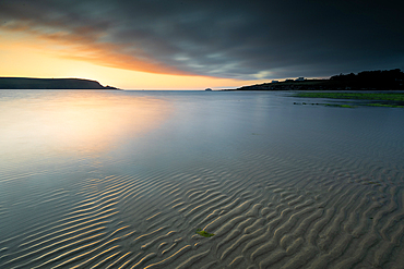 Sunset and Sand Ripples at Daymer Bay, Cornwall, England, United Kingdom, Europe