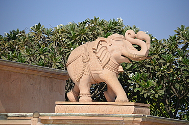 Sculpture of an Elephant before a hindu temple in Gujarat India