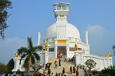 Buddhist Stupa at Dhauli Giri Bhubaneshwar Odisha India. this monument lies next to river Daya where great battle of Kalinga was fought the great king Ashoka saw waters of this river turn red with blood he decided to shun violence and adopted Buddhism.