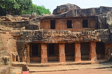 Mancapuri and Swargapuri Gumpha Cave No 9 at Udayagiri hills located in the outskirt of Bhubaneswar capital of Odisha these caves were built around 1st and 2nd century BC during the reign of King Kharavela of Kalinga dynasty for the abode of Jain ascetic