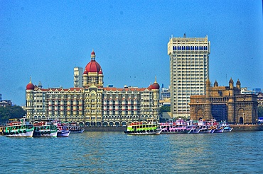 Prominent tourist attraction of Mumbai city in India, Gateway of india and Taj Mahal Palace Hotel