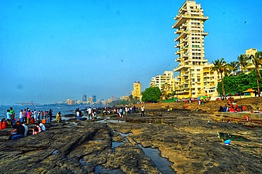 Rocky sea beach Bandra Bandstand Mumbai west India.