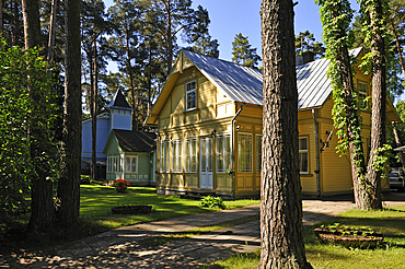 Typical wooden house at Jurmala, Gulf of Riga, Latvia, Baltic region, Europe