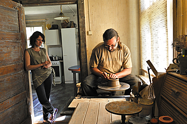 Ivars and Leva, potters crafstmen in their workshop at Kemeri, Jurmala, Gulf of Riga, Latvia, Baltic region, Europe