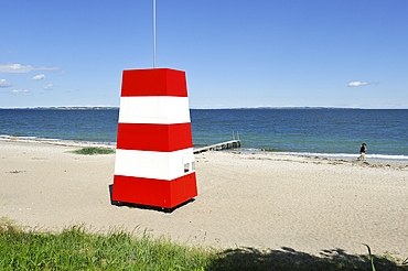 Lifeguard cabin on the Moesgaard Beach, Aarhus, Jutland Peninsula, Denmark, Europe