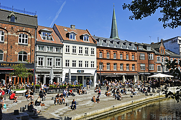 outside cafes along the Aarhus River in the center town, Aarhus, Jutland Peninsula, Denmark, Northern Europe