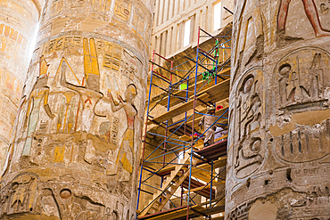 Conservation work at the Great Hypostyle Hall in the Precinct of Amon-Re, Karnak Temple Complex, Luxor, Egypt, Northeast Africa