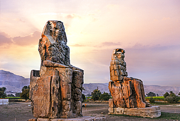 Colossi of Memmon, massive stone statues of Pharaoh Amenhotep III in the Theban necropolis, Luxor, Egypt, Africa