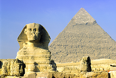 Great Sphinx and Pyramid (Khafra) of Giza,Cairo,Egypt,Africa