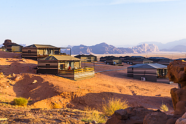 'Suncity Camp' in the desert of Wadi Rum, UNESCO World Heritage site, Jordan, Near East, Southern Levant, West Asia