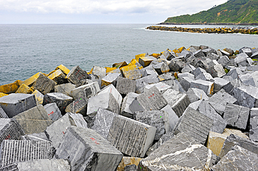 rock breakwater to protect the Paseo Nuevo, San Sebastian, Bay of Biscay, province of Gipuzkoa, Basque Country, Spain,Europe