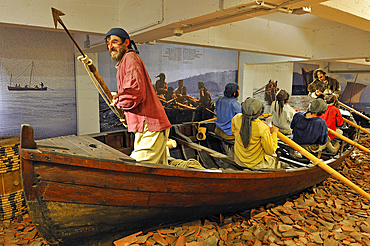 Whale hunting scene replica, Albaola The Sea Factory of The Basques, Pasaia San Pedro, San Sebastian, Bay of Biscay, province of Gipuzkoa, Basque Country, Spain, Europe