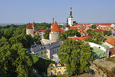 towers and ramparts of the Old Town seen from Patkuli view platform on Toompea Hill,Tallinn,estonia,northern europe