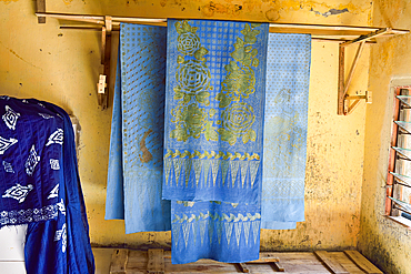 Zahir Widadi's home and workshop, specialist in batik indigo dyes, Pekalongan, Java island, Indonesia, Southeast Asia