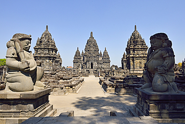 Stone gate guardian (dvarapala) of Sewu Temple Compound, 8th century Buddhist temple located at the north of Prambanan Temple Compounds, UNESCO World Heritage Site, region of Yogyakarta, Java island, Indonesia, Southeast Asia, Asia