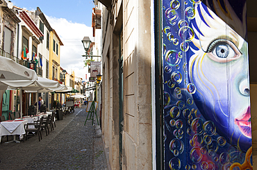 Painted doors of Santa Maria street in the old town, Funchal, Madeira island, Atlantic Ocean, Portugal