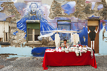 Knitting stand in a street of the old town, Funchal, Madeira island, Atlantic Ocean, Portugal