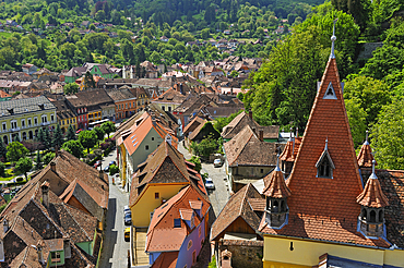 view over the Lesser Town from the Clock Tower,Sighisoara, Transylvania,Romania,Southeastern and Central Europe