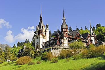 Peles Castle in the Carpathian Mountains near the mountain resort of Sinaia, Wallachia region,Romania,Southeastern and Central Europe