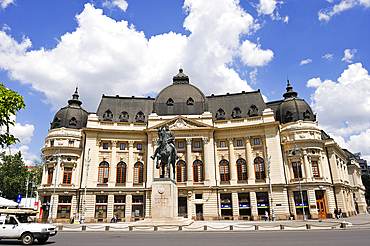 Central University Library of Bucharest and equestrian statue of Carol I, Revolution Square,Romania,Southeastern and Central Europe