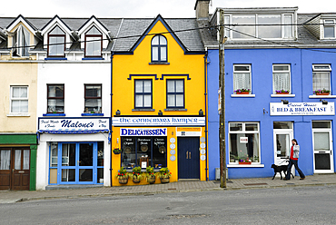 Shopping street in Clifden, Connemara, County Galway, Connacht, Republic of Ireland